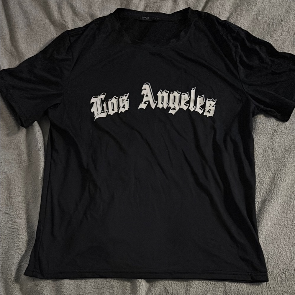 ROMWE Black Short Sleeve Tee Los Angeles Graphic